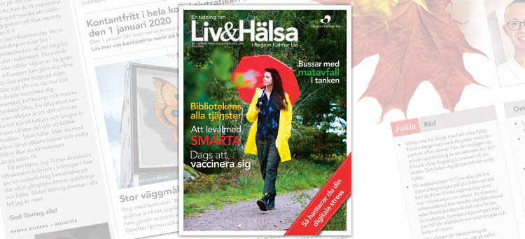 Bild på tidningens framsida och uppslag i bakgrunden.