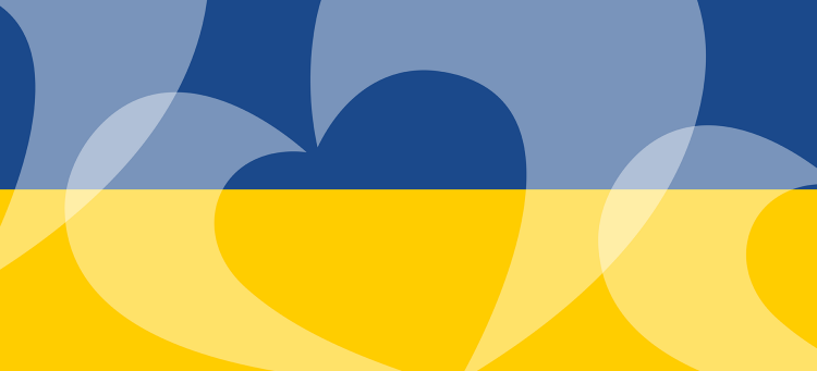 Illustration i blått och gult likt Ukrainas flagga. 