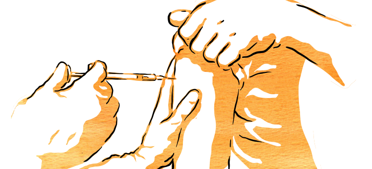 Illustration där en spruta ges i överarmen.