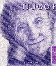 Astrid Lindgren på en sedel.